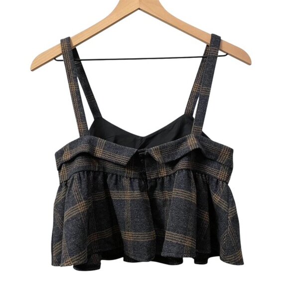 NWOT Hüming Plaid Babydoll Peplum Cropped Tank Top Dark Academia - Picture 2 of 12
